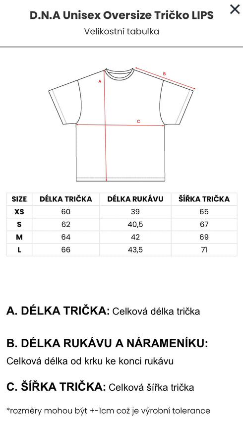D.N.A Unisex Oversize Tričko LIPS