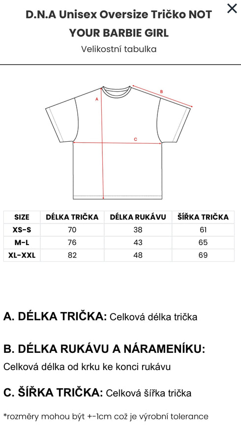 D.N.A Unisex Oversize Tričko NOT YOUR BARBIE GIRL